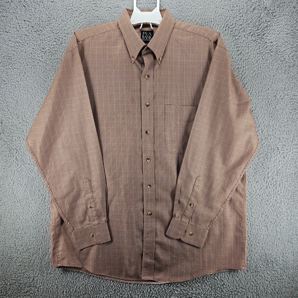 Jos. A. Bank Travelers Collection Mens Large Brown Micro Check Cotton Shirt